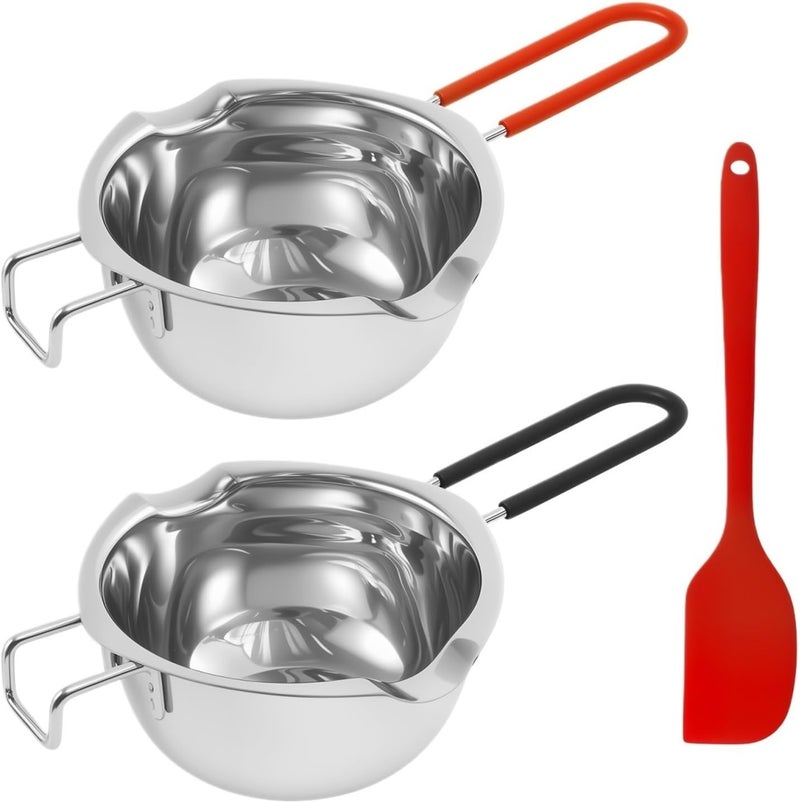 Stainless Steel Double Boiler Pot Melting Bowl 2Pcs 480ml Stainless Steel Double Boiler Pot with Heat Resistant Handle Enduring Melting Bowl for - Image 1