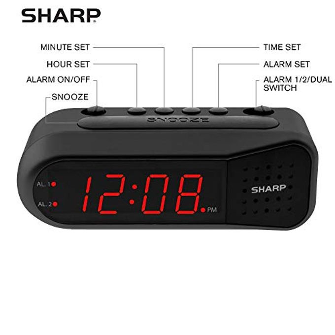 SHARP Digital Alarm Clock  Black Case With Red Leds Ascending Alarm Grows Increasing Louder, Gentle Wake Up Experience, Dual Alarm Battery Back-Up, Easy To Use With Simple Operation - Image 3