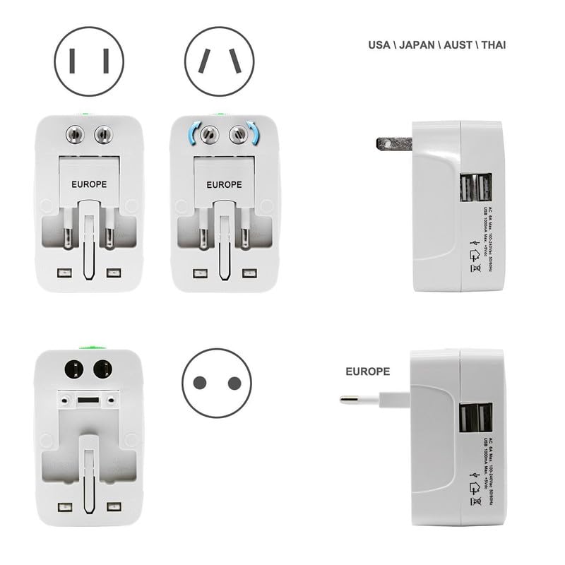 PARVY Universal Travel Adapter with Dual USB Charger Ports 150 Countries Compatibility Builtin Safety Shutters 6A Max Power Output 100240V Input for Smartphones White - Image 2