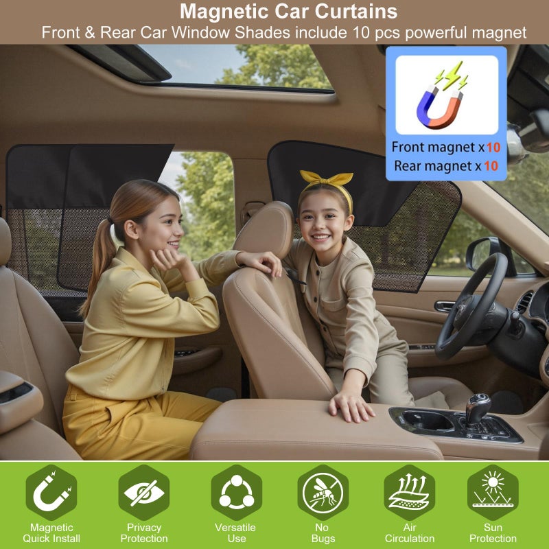Jeyoon Car Side Window Sun Shades, 4 Pcs Magnetic Car Window Covers for Baby, Half Blackout & Half See-Through Privacy Curtains, Light Blocking&UV Protection Window Screen for Camp, Travel, Nap - Image 4