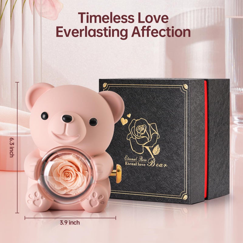 Anthonic Cute Teddy Bear with Preserved Rose - A Real Rose Flower in Bear with Elegant Gift Box - Romantic Gift for Her in Mother's Day, Weddings, Anniversaries, and Bridal Showers (Champagne) - Image 5