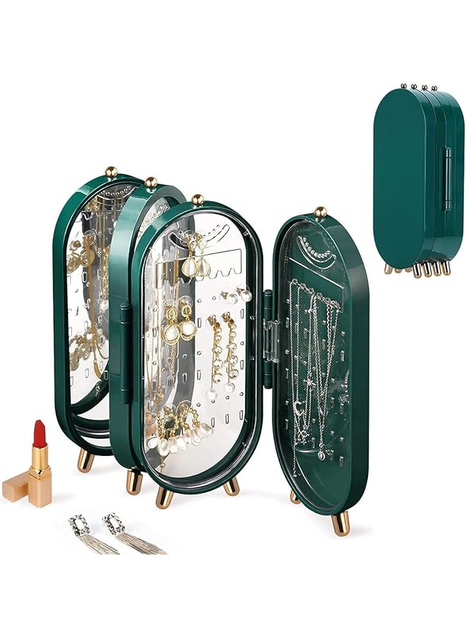 Zaboon 177 Holes Earring Organizer Stand, 4 Tiers Hanging Jewelry Organizer Box Foldable Travel Jewelry Organizer with Mirror, Earring Holder Stand for Women Girls Earrings& Necklaces - Image 1