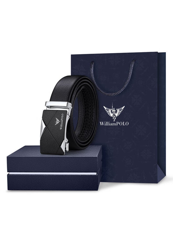 Williampolo Men's Leather Belt With Automatic Buckle, Casual Waistband, Top-grain Cowhide, Silver, Zodiac Year Gift - Image 1