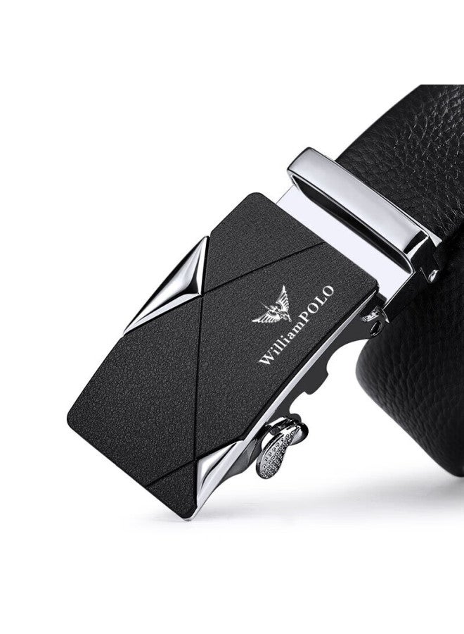 Williampolo Men's Leather Belt With Automatic Buckle, Casual Waistband, Top-grain Cowhide, Silver, Zodiac Year Gift - Image 3