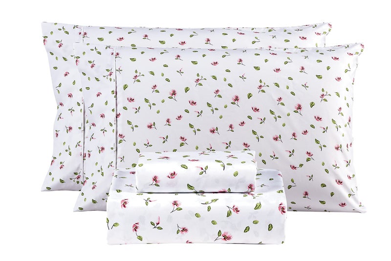 Mooreeke Queen Sheets Set - 4 Pieces Soft Breathable Microfiber Bed Sheet Set - Pink Flower Green Leaf Pattern Sheet Set - Deep Pocket Non-Slip Floral Printed Fitted Sheet Included for All Season - Image 1