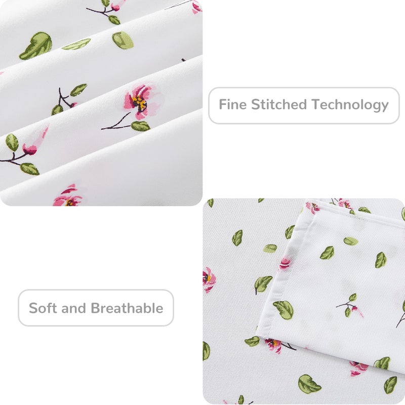 Mooreeke Queen Sheets Set - 4 Pieces Soft Breathable Microfiber Bed Sheet Set - Pink Flower Green Leaf Pattern Sheet Set - Deep Pocket Non-Slip Floral Printed Fitted Sheet Included for All Season - Image 4