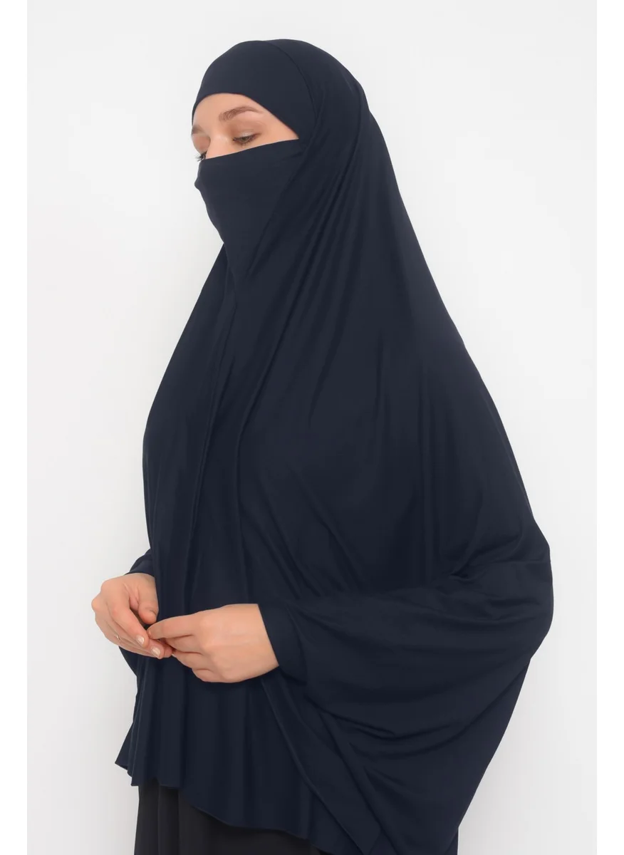 التوبة Practical Hijab Hijab with Sleeves Soufflé Sheet Top and Veil - Prayer Cover with Nikap - Navy Blue