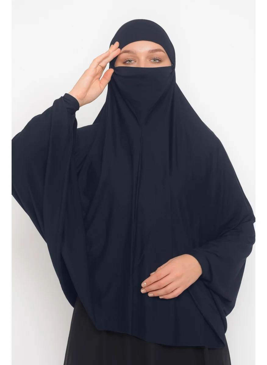 التوبة Practical Hijab Hijab with Sleeves Soufflé Sheet Top and Veil - Prayer Cover with Nikap - Navy Blue