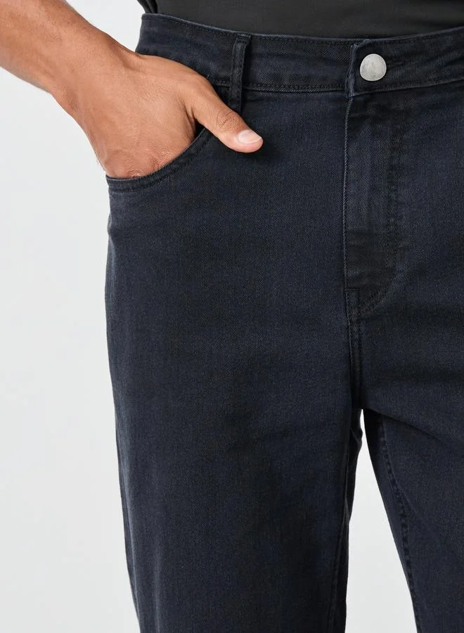 Styli Styli Solid Mid Rise Regular Fit Jeans