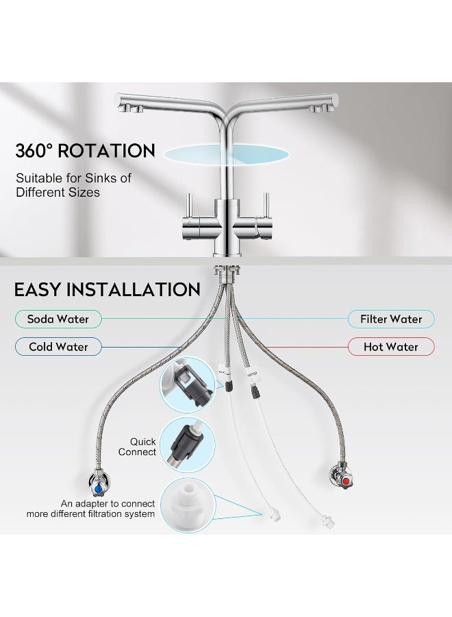 CREA 4 Way Kitchen Tap, 360° Swivel Soda Kitchen Sink Tap, Chrome - Image 5