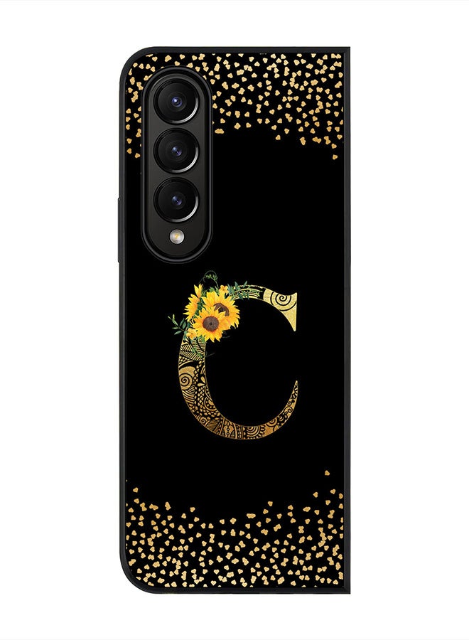 Stylizedd Rugged Black edge case for Samsung Galaxy Z Fold4, Soft Flexible Phone case Custom Monogram Initial Letter Mandala Floral Pattern Alphabet- C (Black) - Image 1