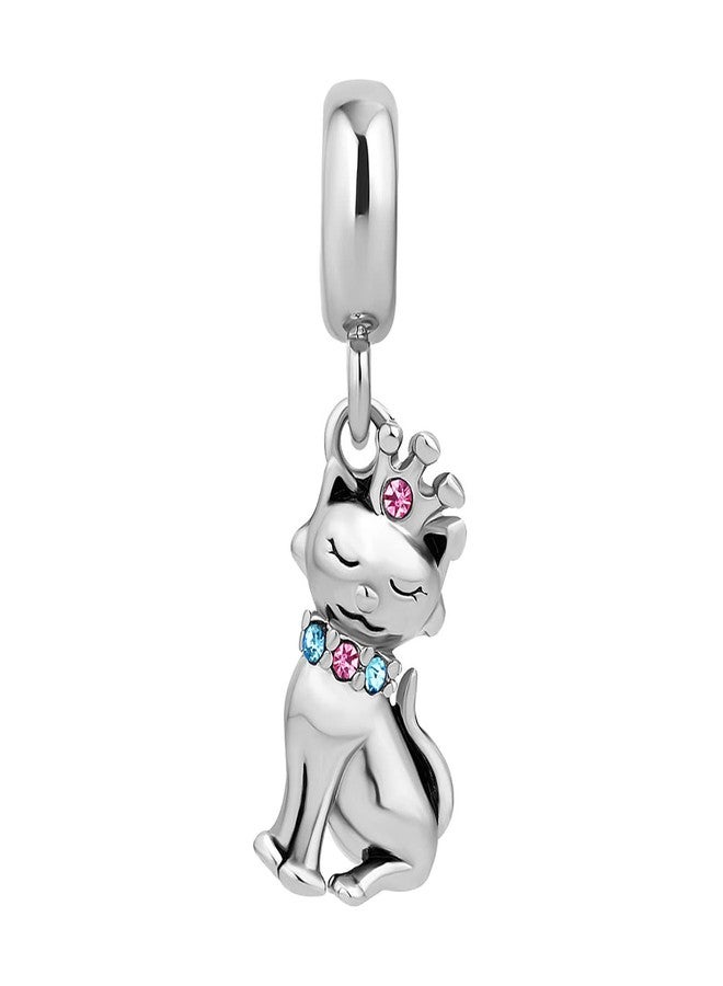 MiiFort Crown Kitty Cat Charm Compatible with Pandora Bracelets Grace Pink Blue CZ Animal Dangle Daughter Granddaughter Aunt Mother Grandmother Birthday Anniversary - Image 1