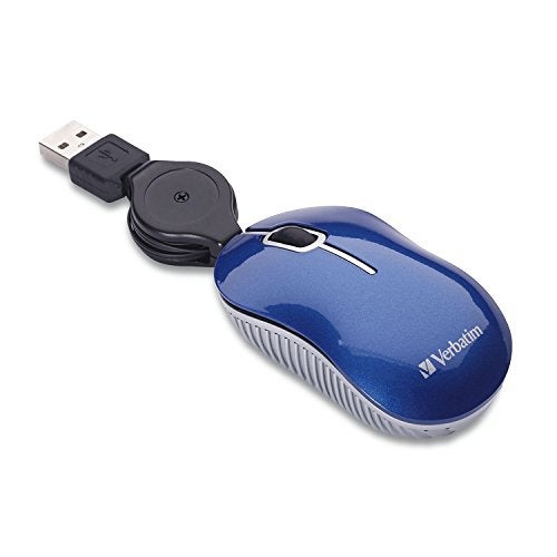 Verbatim Wired Optical Computer Mini USB-A Mouse - Plug & Play Corded Small Travel Mouse with Retractable Cable – Blue 98616 - Image 1