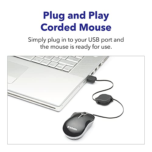 Verbatim Wired Optical Computer Mini USB-A Mouse - Plug & Play Corded Small Travel Mouse with Retractable Cable – Blue 98616 - Image 5