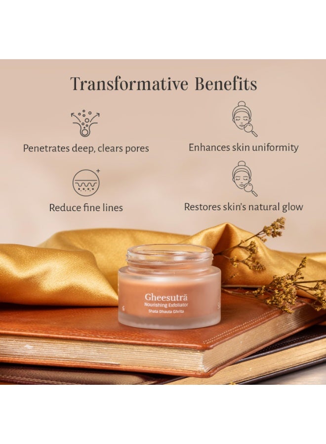 SHANKARA Gheesutra Nourishing Exfoliator-100x Washed Ghee, Sweet Almonds & Silica Crystals | Natural Ayurvedic Soap Free Formula Body Scrub for Skin Brightening, Unclog pores & Removes Impurities | For All Skin Types-50ml - Image 2