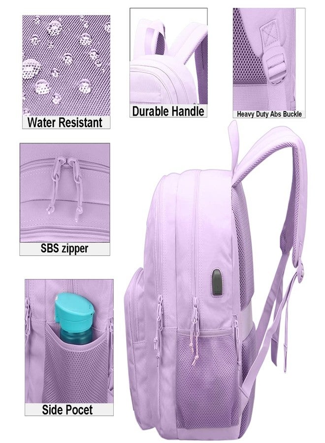 KEOFID classic carry-on travel backpack for men and women, Anti theft laptop backpack with USB charging port, work backpack, large backpack for college, water resistent(Light Purple) - Image 4