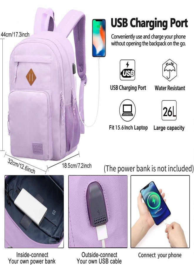 KEOFID classic carry-on travel backpack for men and women, Anti theft laptop backpack with USB charging port, work backpack, large backpack for college, water resistent(Light Purple) - Image 3
