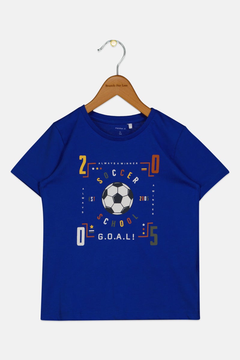 NAME IT تي شيرت قصير الأكمام بطبعة رسومية للأولاد الصغار، أزرق - Image 1