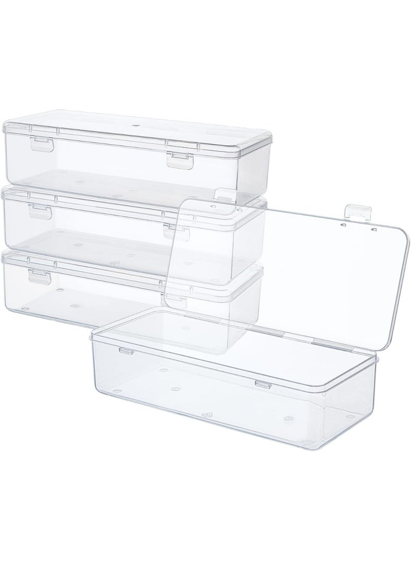 CHU DAI 4 Packs Clear Pencil Box，Small Plastic Box for Bead Storage，Long Hard Pencil Rectangular Plastic Boxes with Lid for Sewing Threads Crayon Washi Tape Brush Painting, 24×10.5×6.1cm  - Image 1