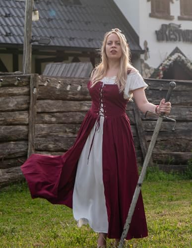 Scarlet Darkness فستان الظلام القرمزي للنساء زي النهضة زي الجنية الجنية بأكمام قصيرة فستان إيرلندي وشاح فستان نبيذ M - Image 5