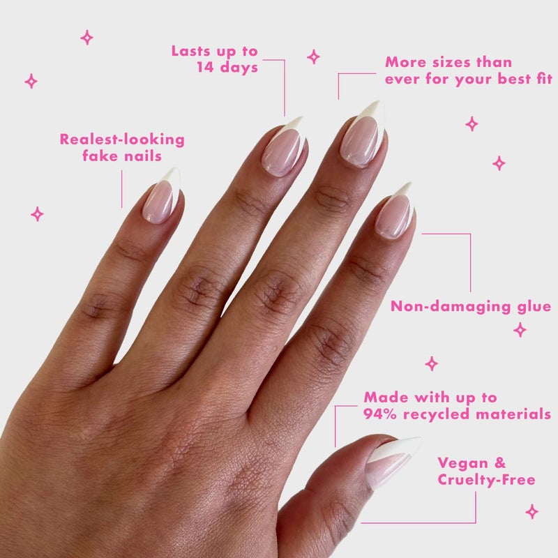 Olive & June Maximalist Instant Mani Press-On Nails (Glue) | 42 Fake Nails, 21 Sizes | Non-Toxic, Long-Lasting Big, Bold Gorgeous Realistic Look | Salon-Quality | Medium, Stiletto | Sharp French - Image 4