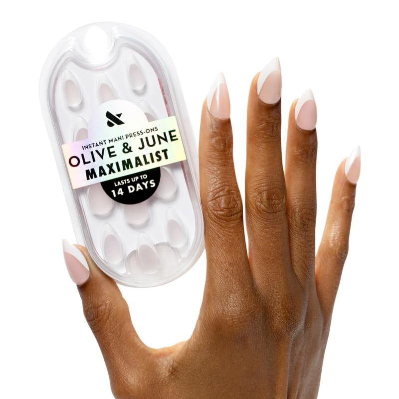 Olive & June Maximalist Instant Mani Press-On Nails (Glue) | 42 Fake Nails, 21 Sizes | Non-Toxic, Long-Lasting Big, Bold Gorgeous Realistic Look | Salon-Quality | Medium, Stiletto | Sharp French - Image 1