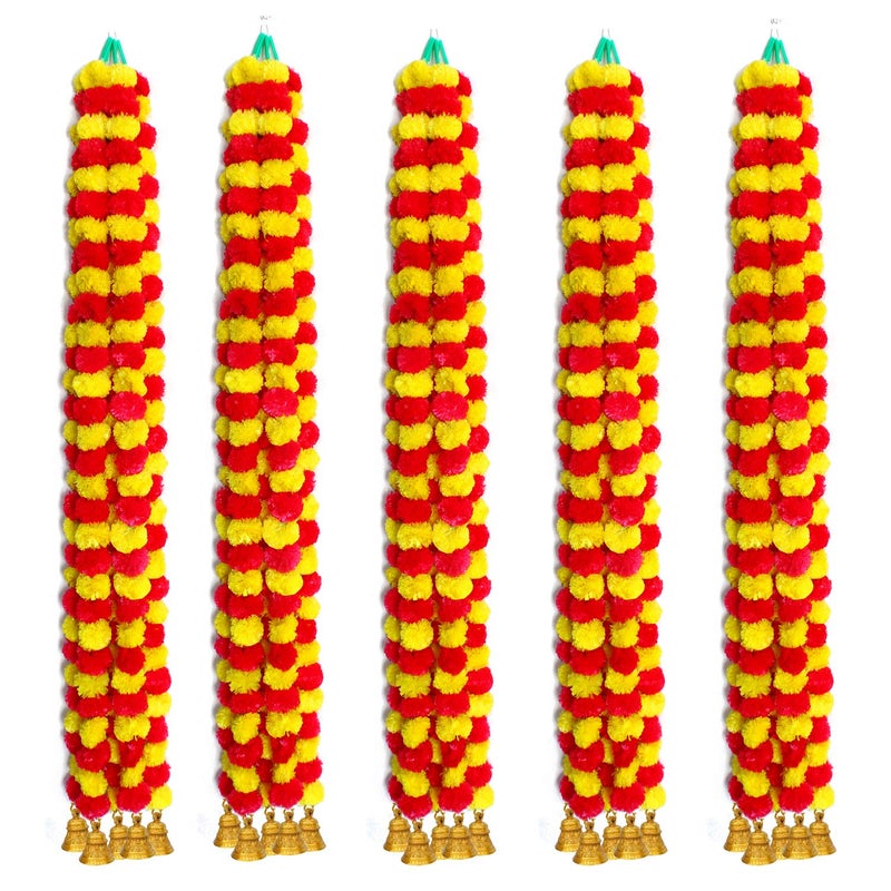 iHandikart iHandikart Artificial Garlands with Bell in The Bottom Used for Office Home Diwali DecorationsDiwali Gift Color Yellow Red Pack of 25 HV31087B 