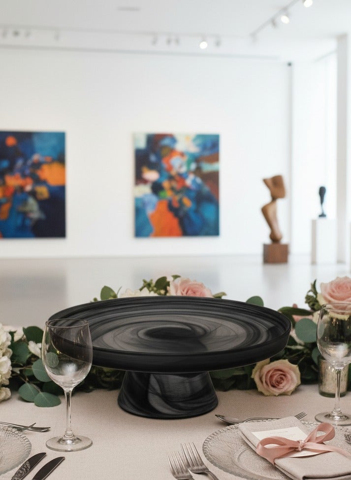 هوست صحن تقديم زجاج فاخر بقاعدة لون أسود مطفي مقاس 32 سم - Image 1