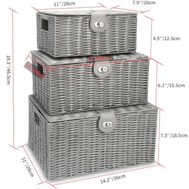 keyiWicker Storage Baskets - Set of 3 Decorative Nesting Boxes with Lids, Woven Basket with Lock and Handle, Organizer for Beauty Makeup Bathroom Decor - Image 5
