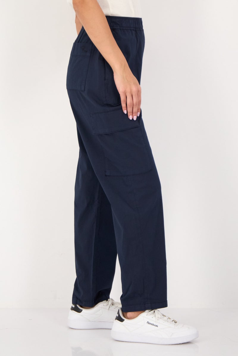 Reiko Women Regular Fit Solid Cargo Pants, Dark Navy - Image 2