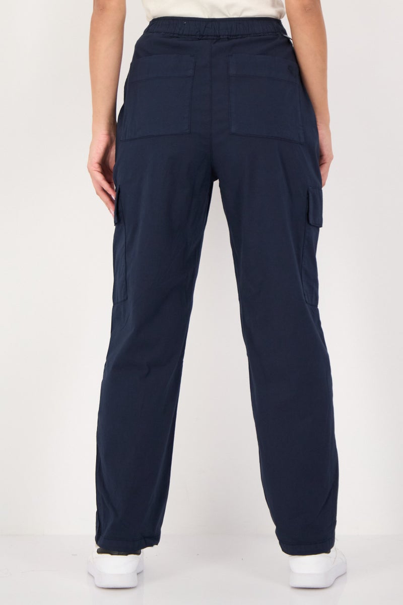 Reiko Women Regular Fit Solid Cargo Pants, Dark Navy - Image 3