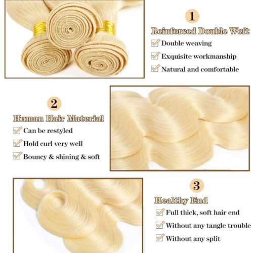 MYDIVA 613 Blonde Bundles Human Hair Body Wave 16 18 20 inch 100% Unprocessed Virgin Human Hair Extensions 12A Quick Weave Human Hair Bundles Double Weft - Image 3