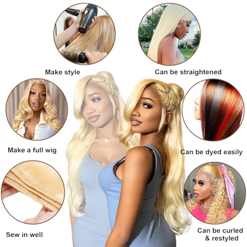 MYDIVA 613 Blonde Bundles Human Hair Body Wave 16 18 20 inch 100% Unprocessed Virgin Human Hair Extensions 12A Quick Weave Human Hair Bundles Double Weft - Image 5
