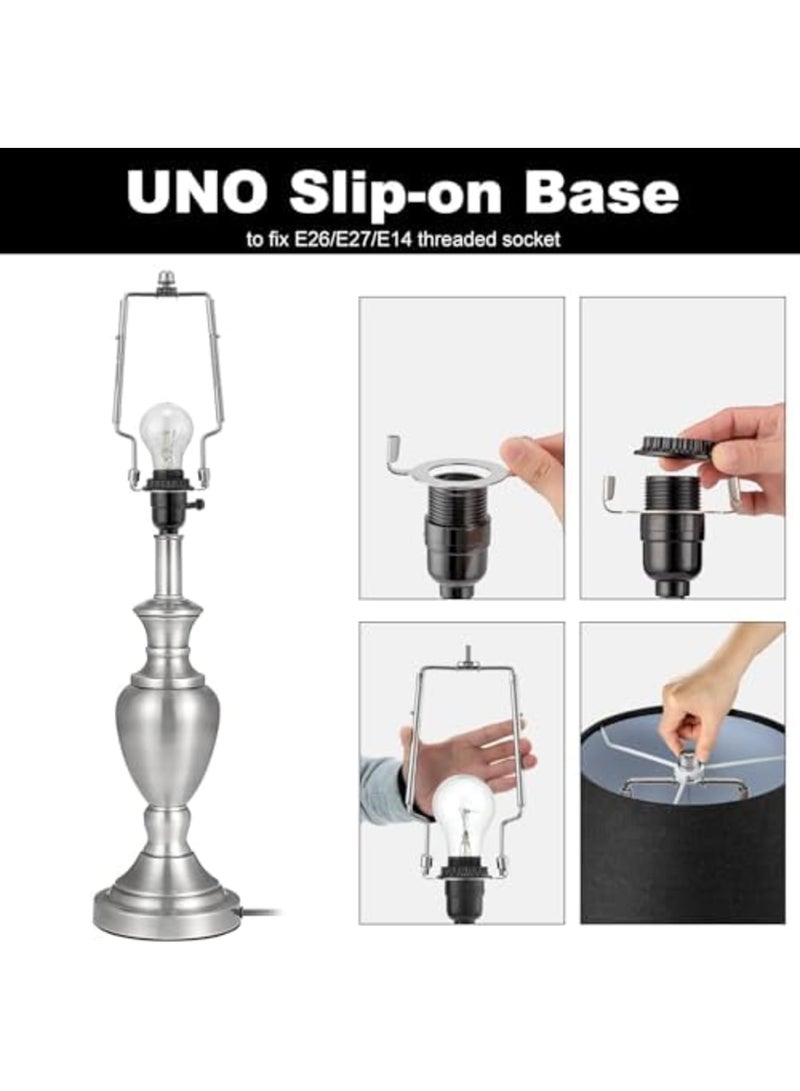 SYOSI Adjustable Lamp Harp Kit with Hardware Parts,7-10 Inch Lamp Shade Holder,Includes Harp Frame,Finials,Standard Saddle,UNO Fitter Adapter for E14 E26 E27 Light Bases,Durable Lamp Accessories (Silver) - Image 3