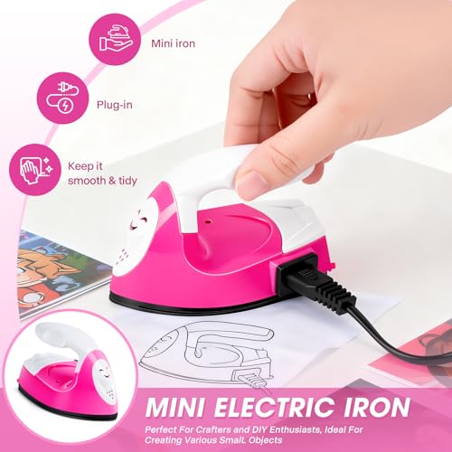 GoLashFun Mini Craft Iron,Rose Red Mini Heat Press Small Iron Portable Handy Travel Heat for Transfers,Clothes,Crafts,Patches,DIY - Image 2