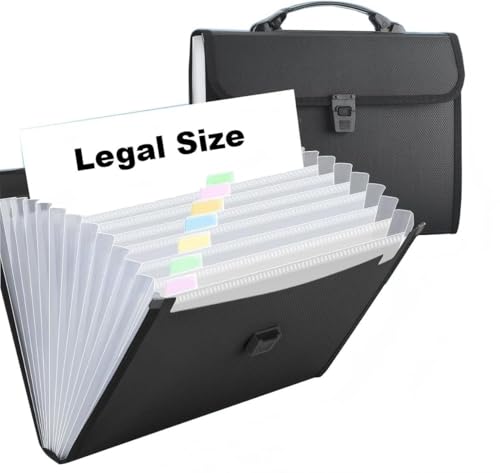 TRANBO Extra Large Legal SizeFoolscap 12 Pockets Accordion File Organizer with Handle TRANBO Portable Expanding File Folder Expandable Plastic Document Organizer for Travel School Office Black - Image 1