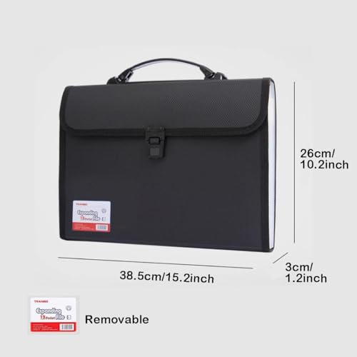 TRANBO Extra Large Legal SizeFoolscap 12 Pockets Accordion File Organizer with Handle TRANBO Portable Expanding File Folder Expandable Plastic Document Organizer for Travel School Office Black - Image 3