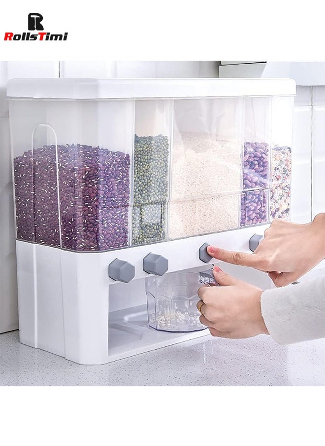 RollsTimi  - Rice Dispenser, Rice & Grain Storage Container Rotating Rice Storage Bucket One-Click Round Rice Output for Beans, Rice Beans Grains - Image 1