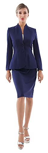 Marycrafts Women’s Blazer Skirt Suit Set – Professional 2 Pieces Outfit for Business Office Work and Career Attire 20 Navy Blue - Image 3