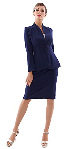 Marycrafts Women’s Blazer Skirt Suit Set – Professional 2 Pieces Outfit for Business Office Work and Career Attire 20 Navy Blue - Image 5