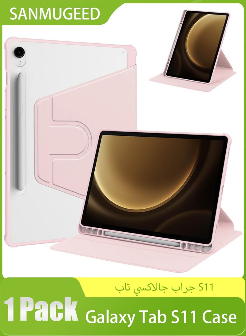 SANMUGEED Case for New 2025 Samsung Galaxy Tab S11 SM-X730 SM-X736B,Clear Rotate Back Cover With Pencil Holder,Flip PU leather Acrylic Case with Swivel Stand Cover - Image 1