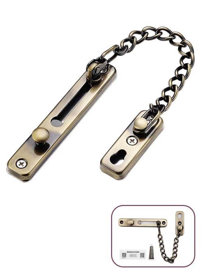 Stainless Steel Chain Door Guard Lock, Punch Free Anti Theft Press Lock with Safety Spring, Bedroom Home Apartment Hotel Security Door Sliding Safety Chain Lock (Bronze) - Image 1