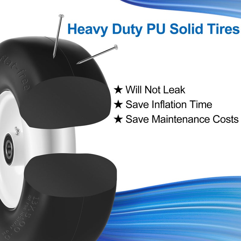 phepetroll 13x5.00-6 Flat Free Lawn Mower Tires and Wheels 3/4" 5/8" 1/2" Ball Bearings, 13x5x6 Zero Turn Mower Front Tires, Smooth Tires for Commercial Grade Lawn 4.3"-6.3" Adjustable Centered Hub - Image 5