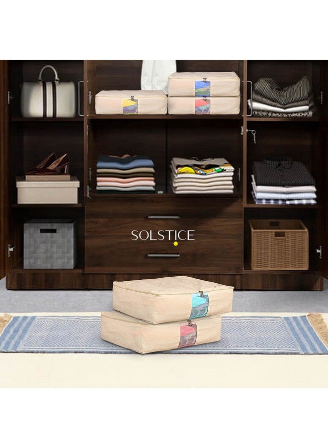 Solstice SOLSTICE Cotton Clothes Storage Box/Covers/Bags with Zip (18 x 16 x 4.5 inch) as Wardrobe Organizer for Huge /Dresses/Shirts/Trousers/Gown/Quilts - Pack of (3) white  - Image 4