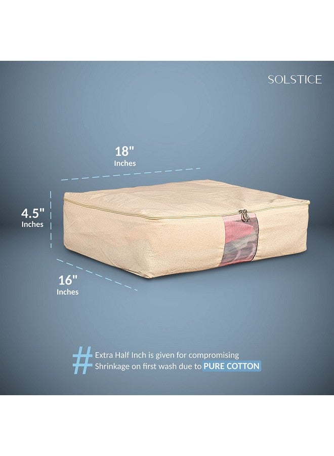Solstice SOLSTICE Cotton Clothes Storage Box/Covers/Bags with Zip (18 x 16 x 4.5 inch) as Wardrobe Organizer for Huge /Dresses/Shirts/Trousers/Gown/Quilts - Pack of (3) white  - Image 2