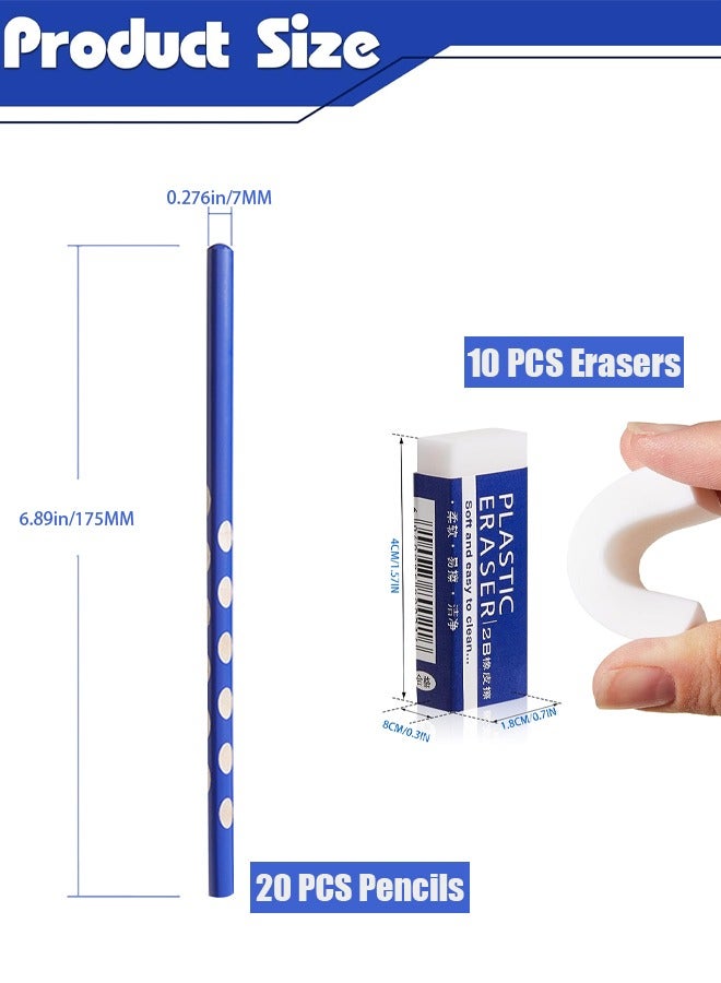 VUCATIN 30PCS Eraser Pencil Set, Triangular Rod HB Pencil with Pen Grip Correction Function, Suitable for School, Sketching, Painting, Art, Home and Office - Image 2