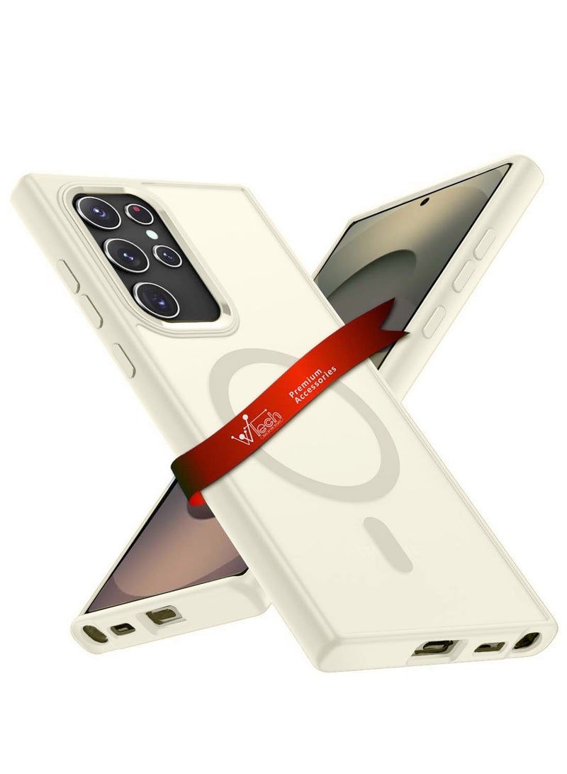 Wtech Samsung Galaxy S25 Ultra 2025 Hard Silicone Hybrid Translucent Slim Stylish Magnetic Magsafe Case Cover - White