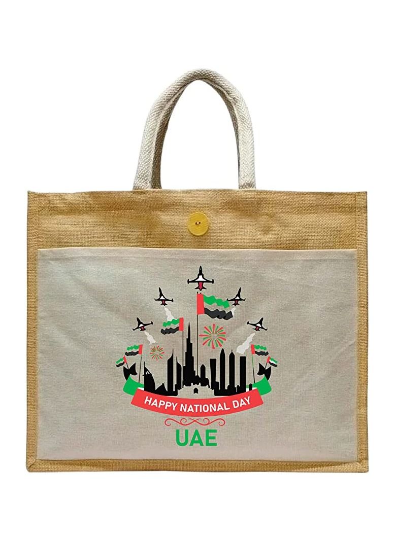Jute Bags With Canvas Pocket Printed For Celebrating Of The UAE National Day  - Image 1