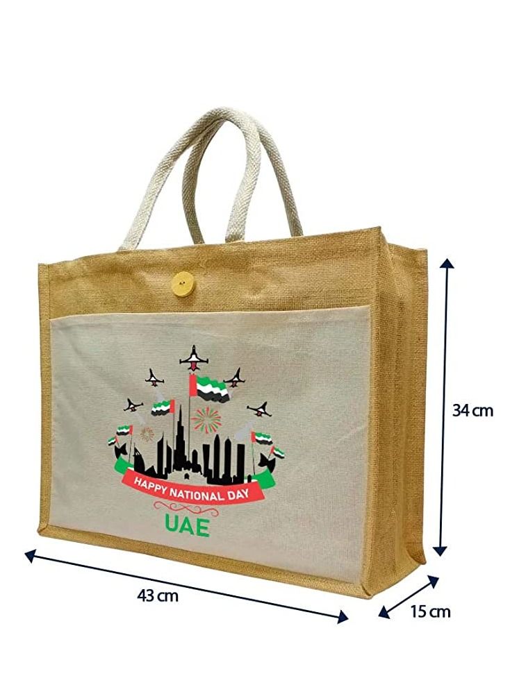 Jute Bags With Canvas Pocket Printed For Celebrating Of The UAE National Day  - Image 2
