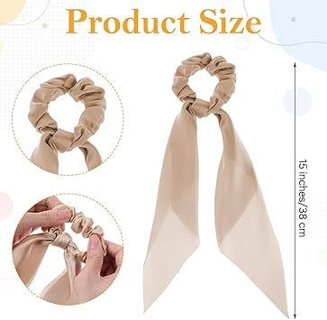 Qianyu Ptwola 6 Pieces Solid Color Bow Silk Scrunchies Knotted Hair Ties with Bows Satin Long Bow Ribbon Ponytail Holders Elastic Hair Bobbles Accessories for Women Girls Teens Christmas Birthday Gifts - Image 3